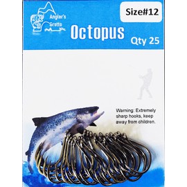 Angler's Grotto - Aguas Saladas de Agua Dulce | Ganchos de Pesca de Pulpo | Acero de Alto Carbono | 2550 por paquete | Tamaño #8 a #15 (50 por paquete)