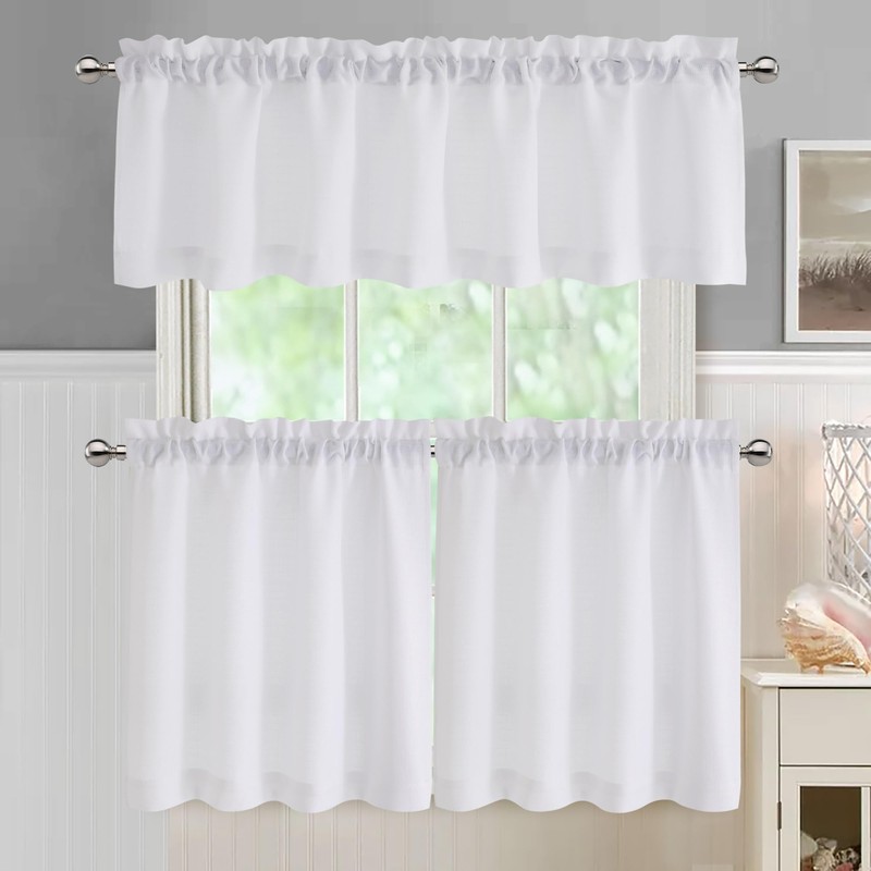Chyhomenyc 2 Panels White Curtains 24 Inch Length Tier Curtains,