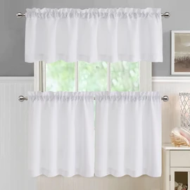 Chyhomenyc 2 Panels White Curtains 24 Inch Length Tier Curtains, Faux Linen Textured Small Cafe Curtains, Light Filtering Short Camper Curtains for RV Window Bathroom, 30x24 Inch, 2PCS