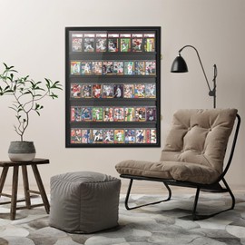 GYaozii 40 Large Baseball Card Display Case Graded Sports Card Display Frame Trading Cards Wooden Wall Cabinet with UV Protection Acrylic Front for Football Basketball Hockey Cards Collection