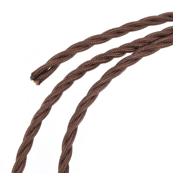 sourcing map Twisted Cloth Covered Wire 3 Core 18AWG 5 Meter/16.4 Feet, Vintage Woven Fabric Electrical Cable for Pendant Light DIY Project, Brown