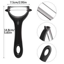 Pack of 2 Universal Peelers, Stainless Steel, 14.5 x 7.5 cm, Black, Double-Edged Peeler, Ergonomic Handle for Potatoes, Carrots, Vegetables, Fruits