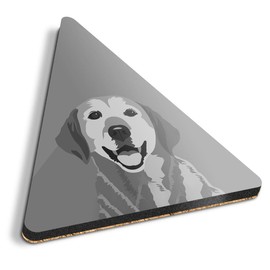 1 x Triangle Coaster - BW - Yellow Labrador Cartoon Dog Cork Backed MDF Glossy Tea Coffee Accessory #35549