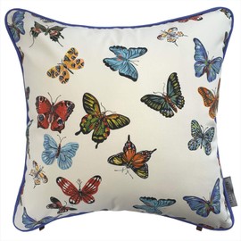 Out Style Throw Pillow Cover Floral Imported Fabric (Nathalie Lette, Papillon, Blue, 45x45)