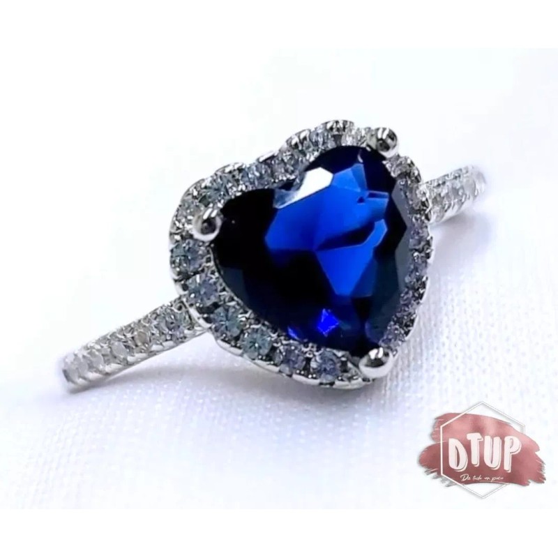 Dtup Anillo Corazón Del Mar Zafiro Azul Titanic Plata S925