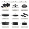 Bazova Ceramic Nonstick Cookware Set, Healthy,Non Toxic,17-Pieces Pots and Pans