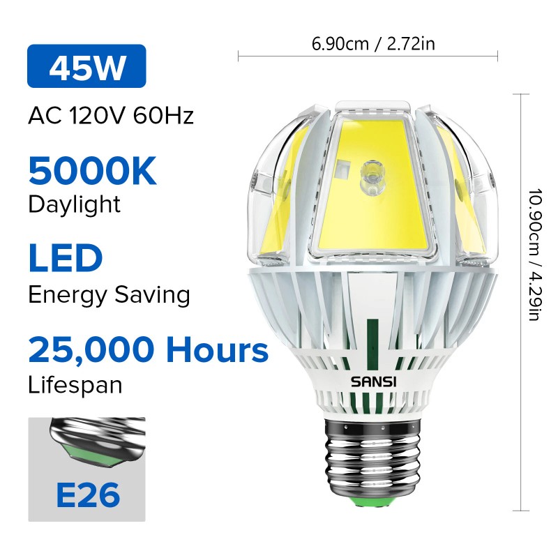 Sansi Energy Efficient LED Bulb 7000LM 5000K Daylight 45W=450W Bright