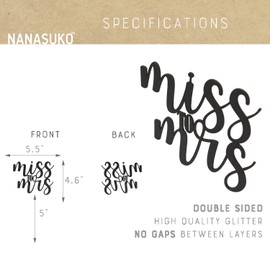 NANASUKO Bachelorette Party Cake Topper - Miss to Mrs - Double Sided Black Glitter - Premium quality Made in USA