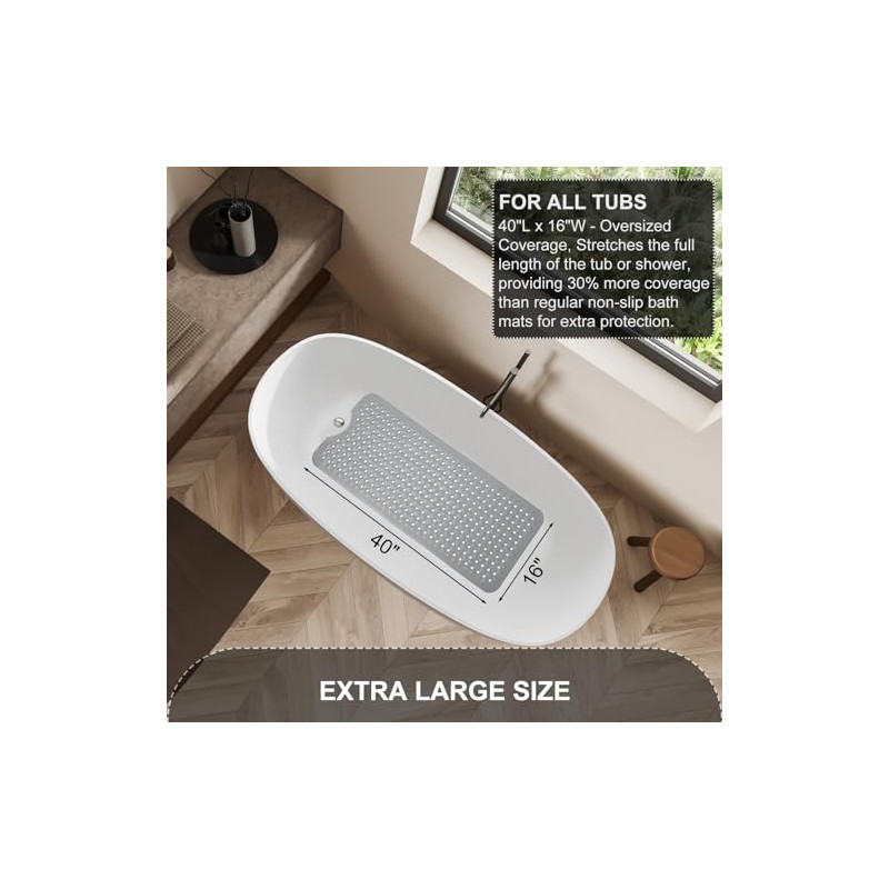 TEESHLY Non-Slip Extra Large Bath Mat with Drain Holes