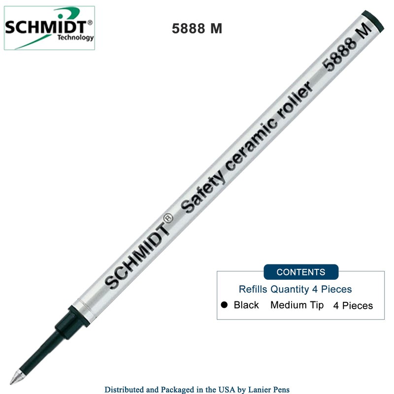 4 Pack - Schmidt 5888 Black Medium Rollerball Metal Refill