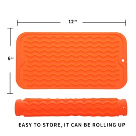 MicoYang Silicone Dish Drying Mat for Multiple Usage,Easy clean,Eco-friendly,Heat-resistant Silicone Mat for Kitchen Counter or Sink,Refrigerator or Drawer Liner Orange S 12 inches x 6 inches