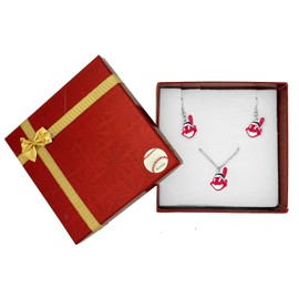 Cleveland Indians Wahoo Necklace and Earrings set w/gift box