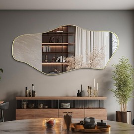 DAOYIJIAJU Irregular Mirror, Asymmetrical Mirrors, 51.1"x23.6" Large Gold Wall Mirrors, Modern Unique Shaped Mirrors Decorative for Living Room Bathroom Bedroom Hallway Entryway Fireplace