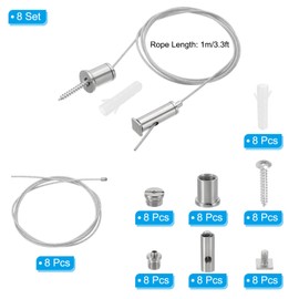 PATIKIL Ceiling Hanging Wire Cable Kit, 1m/3.3ft 8 Set Adjustable Light Suspend Cable Kit Panel Hanging Rope Clamp Square Nail for Pendant Light Fitting Aquarium Lights, Style 2