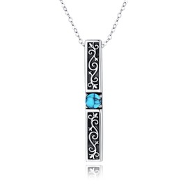 Bar Necklace 925 Sterling Silver Turquoise Necklace Bar Pendant Jewellery Gifts for Women (I Am Enough), Sterling Silver