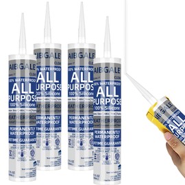 4 Pack of Clear Silicone Sealant, All-Purpose 100% Waterproof Silicone Caulk - 10.1 oz Cartridge, Adhesive Caulking Tool for Indoor & Outdoor Windows, Aquarium, Bathroom Auto Leak Seal (4)