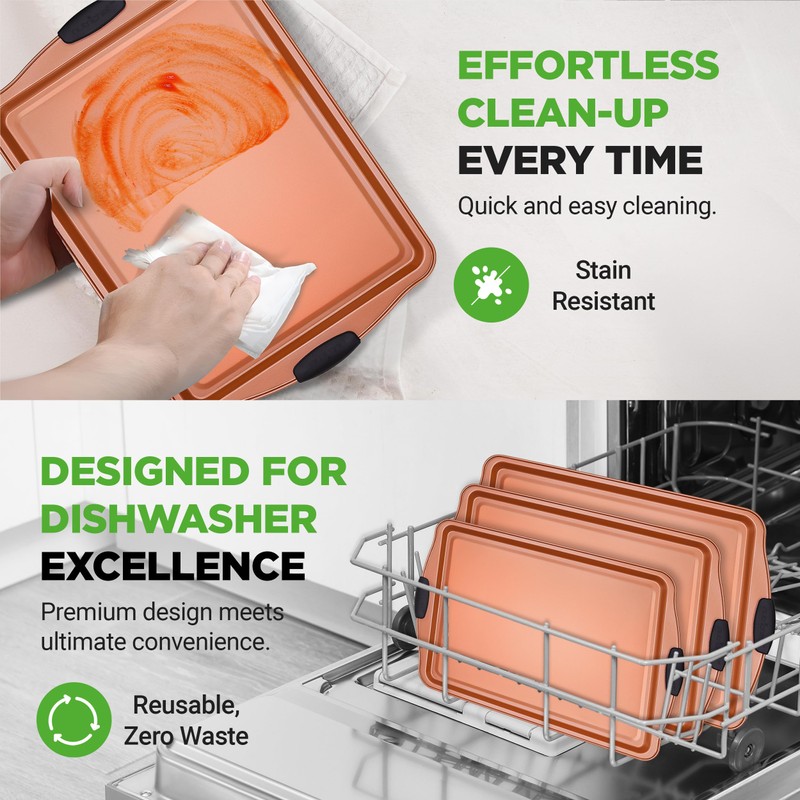 NutriChef 3 Piece Baking Pan Set - PFOA, PFOS, PTFE