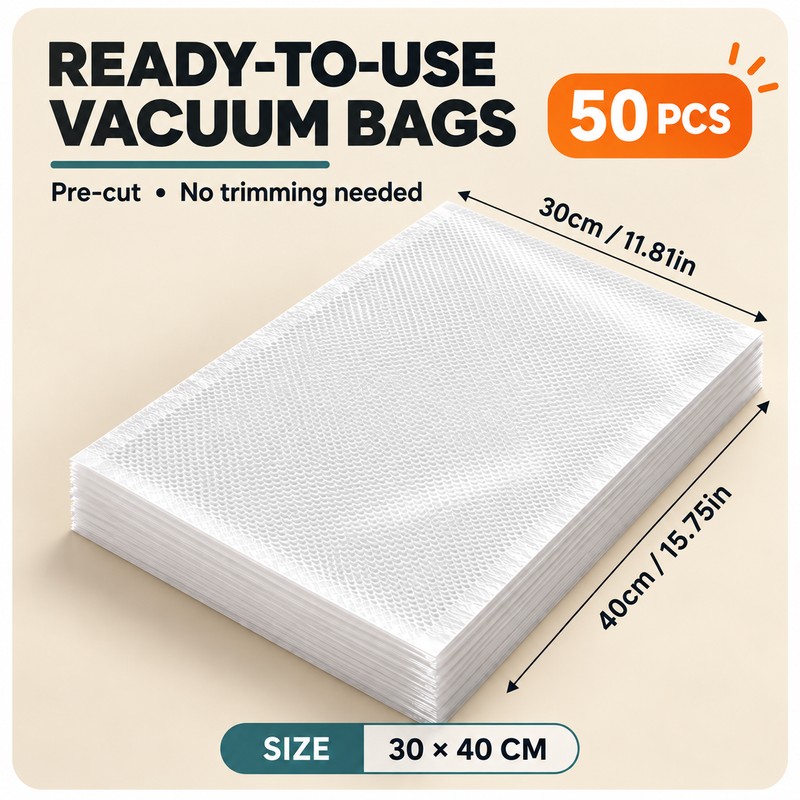 50-Pack Vacuum Food Storage Bags for Food Preservation – Reusable
