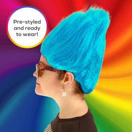 Light Blue Troll Wig - Adjustable Troll Doll Wig Suitable For Adults - Stylable Wig - Troll Inspired For Retro Or Modern Costumes