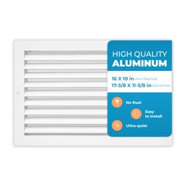 Rustproof 16x10 in Aluminum Vent Cover – Quiet Return Air Grille for Wall or Ceiling – Heavy Duty HVAC Register, Easy Install, Modern Design – Overall Size 17-5/8 x 11-5/8 – Fins are Not Adjustable