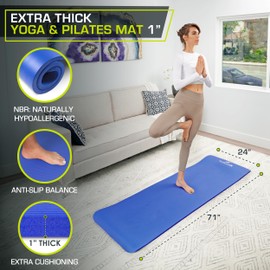 ProsourceFit Extra Thick Yoga and Pilates Mat ½” (13mm) or 1" (25mm), 71-inch Long High Density Exercise Mat with Comfort Foam and Carrying Strap, Blue