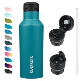 BJPKPK Insulated Water Bottle With Straw 17oz Stainless Steel Water Bottles With 2 Lids And Carry Handle Reusable Travel Metal Thermos,Lake Blue