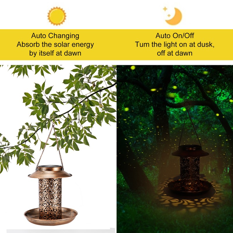 Solar Bird Feeder Solar Powered Garden Light Portable Hanging Hollow