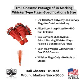 Trail Chasers Survey Marking Flags 6" (Marking Whiskers), Orange, 75 Count – High Visibility for Construction, Landscaping & Property Lines (Flags Only)