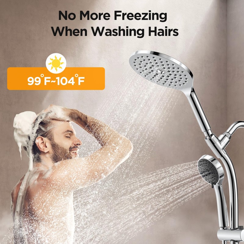 MakeFit Drill-free Dual Shower Head with Handheld Combo Rainfall Shower