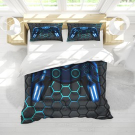 Uyivugmo Kids Gaming Comforter Twin Size Video Game Console Geometric Bedding Sets for Boys Girls Kids 3D Gaming Comforter with 2 Pillowcase