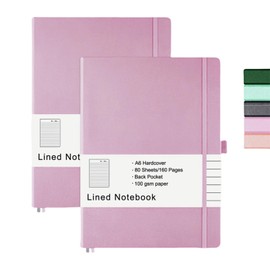 2-Pack Pocket Notebook, Lined Journal Notebook, 320 Pages, Small Notebook, 3.7 inches x 5.7 inches, A6 Hardcover, with Pen Holder, 100 gsm Thick Paper (Lavender)