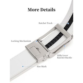 SKiporty White Mens Belt Ratchet Belts Dress Casual Leather Belt for Men With Slide Adjustable Click Buckle Gifts Box C-White 36" to 42" Waist Adjustable