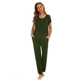 Smallshow Women's Maternity Nursing Pyjamas Short Sleeve Breastfeeding Sleepwear,Army Green,M