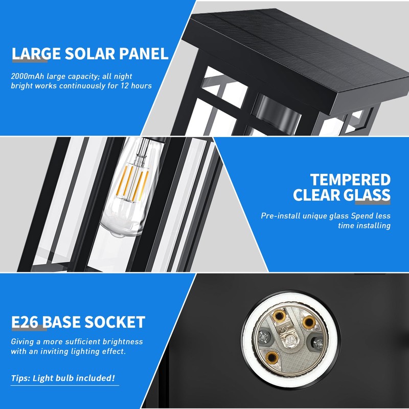 MYHXQ 14'' Outdoor Solar Post Light, Dusk to Dawn Solar