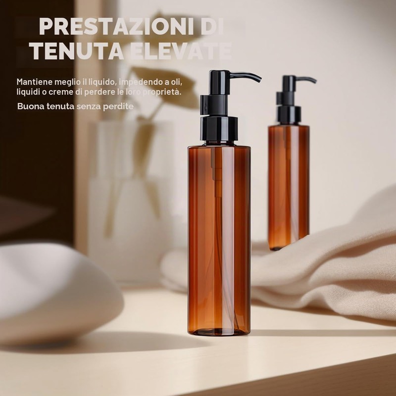 2 flaconi da 200 ml in plastica ambrata con pompa