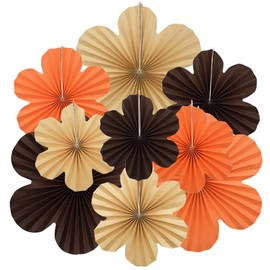 Hocansen 9 Pcs Paper Flowers Decorations Flower Paper Fan Set Paper Floral Backdrop Decor Hanging Paper Fans Flowers Decorations for Birthday Wedding Party (ZSH/Brown)