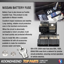 924-079 Fusible Fuselink Fuse Fit for 2007-2013 Nissan Altima | for 2009-2014 Nissan Maxima, Murano | 250 Amp Battery Circuit Fuse with 5 Circuit with Positive Battery Terminal & Nuts,Replace 924079
