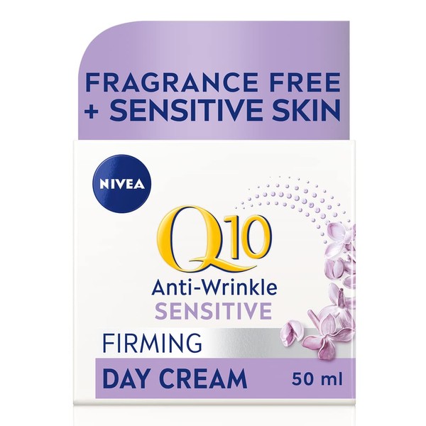 NIVEA Q10 Anti-Wrinkle Sensitive Firming Day Cream SPF 15 (50ml), Anti-Wrinkle Face Cream with Skin Identical Pure Q10 and Liquorice Extract, Sensitive skin face cream