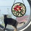 AMDERVEN Stained Glass Window Hanging, Red Rose Sun Catcher for