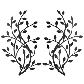 Meltset Metal Tree Leaf Wall Decor, Vine Olive Leaf Branch Wall Art, Black Wrought Iron Artwork, Decorative Wall Sculptures Above The Bed, Living Room, Indoor and Outdoor (2 Pcs)