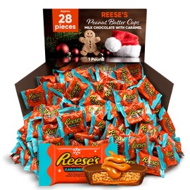 Milk Chocolate Peanut Butter Cup with Caramel 1 Pound - Snack Size Peanut Butter Cups Christmas Candy - Delicious Snacks Perfect for Sporting Events, Game Nights, Parties or The Movies