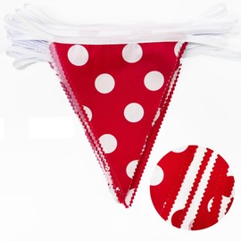 32 ft Red Party Decorations Trophy Dot Pennant Triangle Banner Flag Bunting Streamer Garland for Birthday Wedding Baby Shower Anniversary Ladybird Party Home Outdoor Decoration Accessories