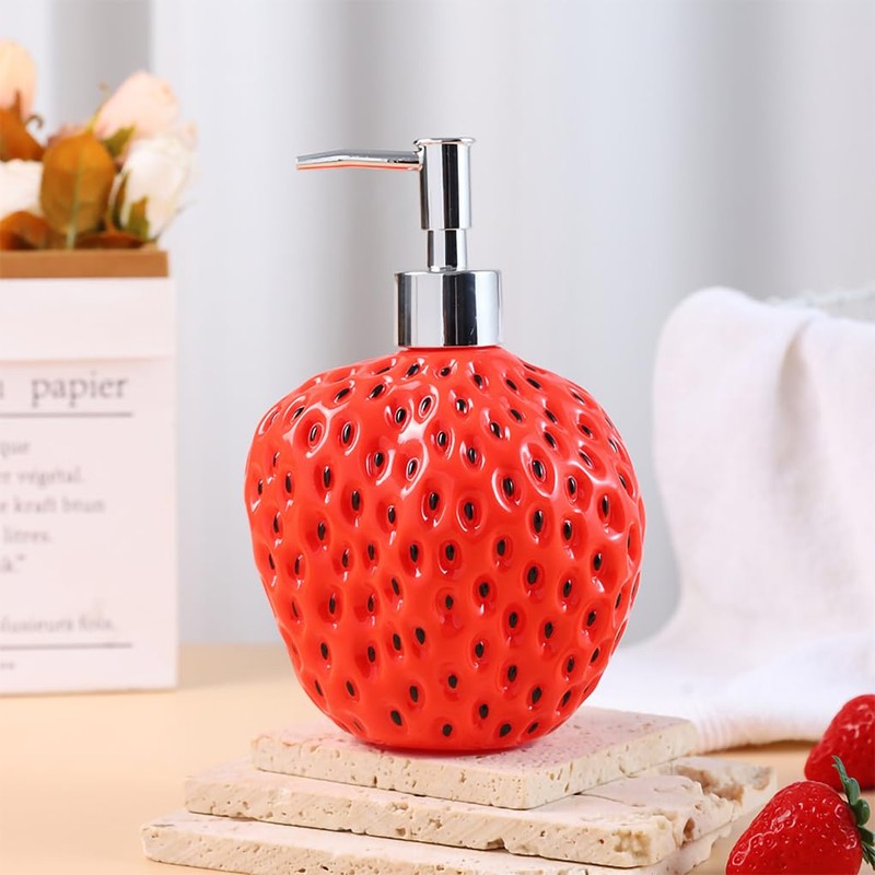 WAIT FLY Strawberry Shaped Soap Dispenser with Removable Pump, Refillable