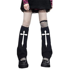 Sup-Coente Punk Leg Warmers Goth Y2K Japanese Cross Gothic Flare Women'S Legwarmers Black Grunge Harajuku Emo Alt Warm