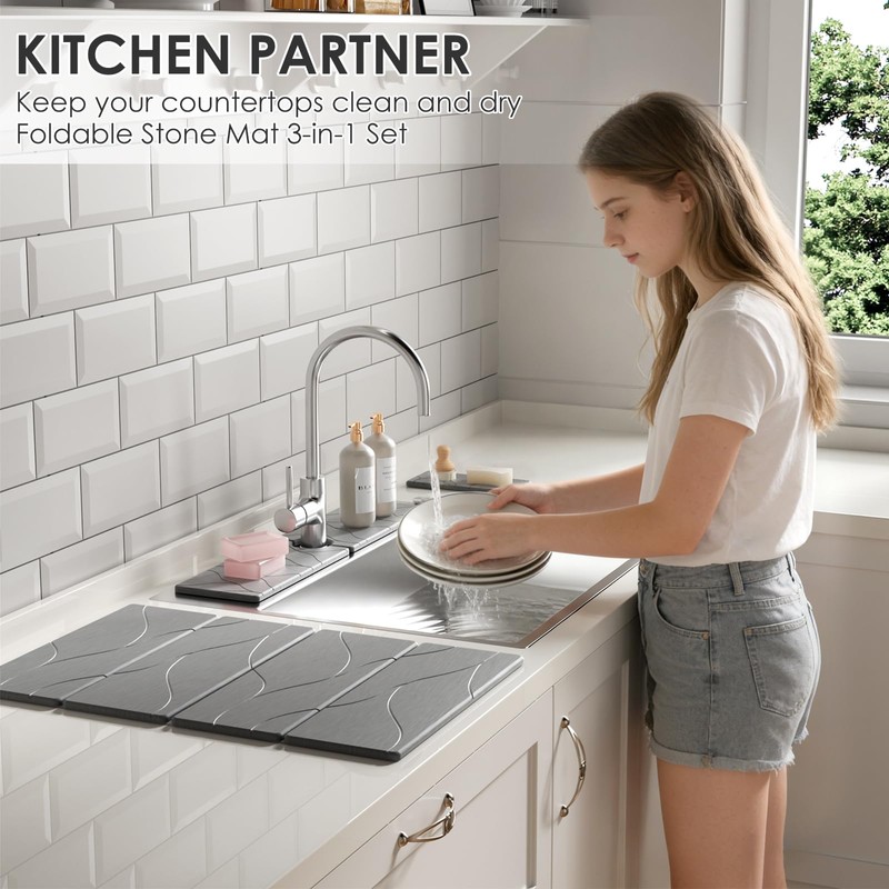 3 PCS Large Stone Dish Drying Mat for Kitchen Counter