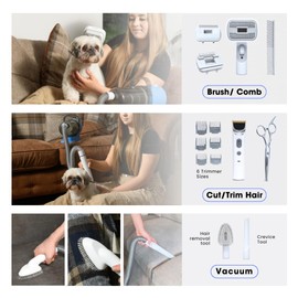 Grooming Kit for Dogs & Cats, with Vacuum, Removes up to 99% of Fur, Brushes, Clippers, for Shedding, Low noise, Adjustable Speed Suction, 16 pcs, Blue, Carolina Pets