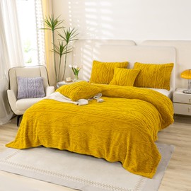 YUSOKI Sherpa Twin XL Blanket(Without Pillows)-3D Stylish Design Super Soft Blankets for Teen Girls Women Couch Bed Sofa Chair Men Boys Gift(Mustard Yellow,65"x90")