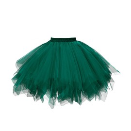 GOOBGS Women's 50s Ballet Skirt, Multi-Layer, Vintage Ballet Bubble Firt, Tulle, Petticoat, Puffy Tutu, dark green