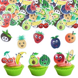 Gyufise 50Pcs Edible Fruit Theme Cupcake Toppers Apple Orange Peach Strawberry Banana Cupcake Picks Hawaii Fruit Cupcake Decor for Birthday Party Decoration Supplies