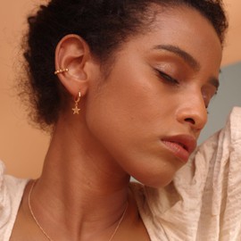 Gold Dangle Drop Hoop Earrings for Women Men Gold Plated Dainty Earrings Hypoallergenic Star Cross Huggie Hoops Jewelry for Everyday Wear